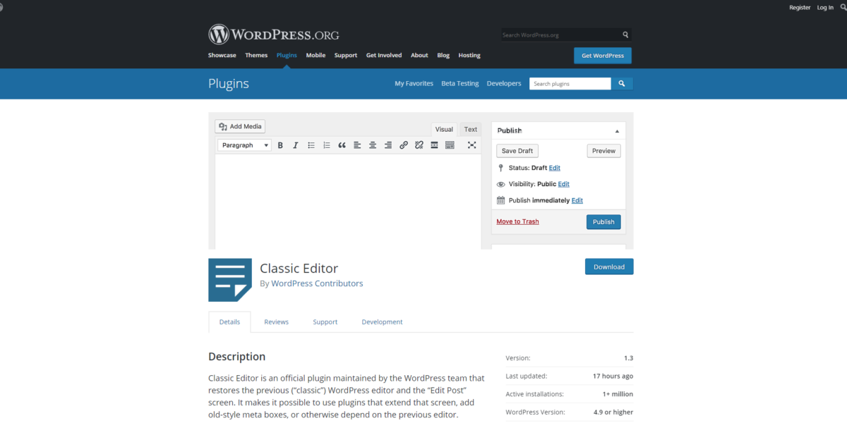 Classic Editor for WordPress 5.0